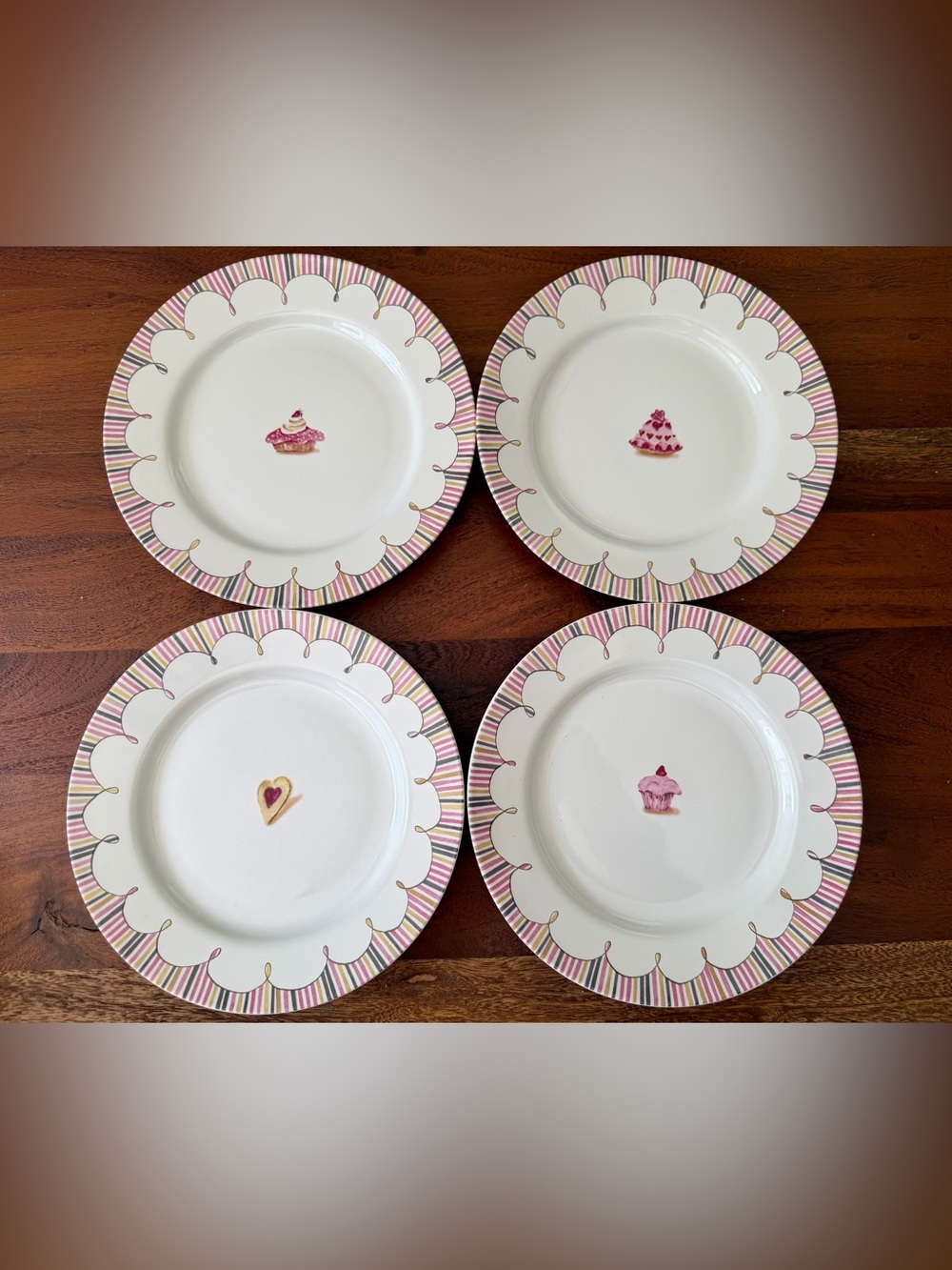 Set of 4 ~ Crabtree & Evelyn "ROSANNA" Sweet Shop Dessert Plates ~ 8 1/4"